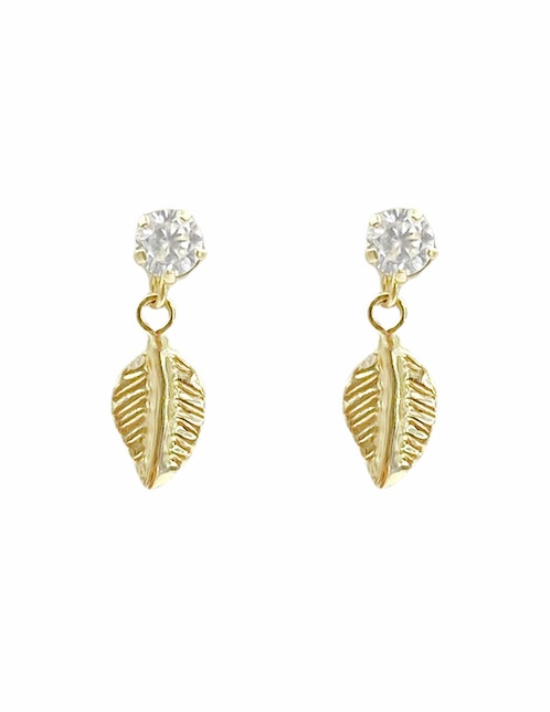 Arete con hoja colgando y zirconia oro 10 k