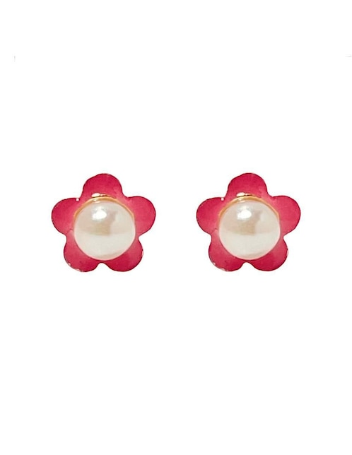 Broqueles de flor Mancini de oro con acabado esmaltado perla