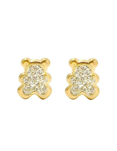 Broqueles de oso Mancini de oro amarillo 10 K con acabado brillante zirconia