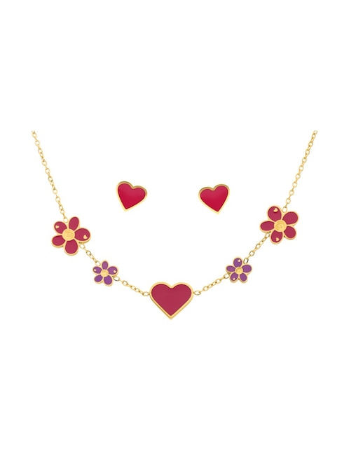 Aretes y collar de corazón Nuvi flores y corazones