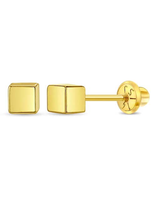 Broqueles cuadrados de oro amarillo con acabado brillante 1