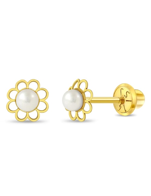 Broqueles de flor In Season Jewelry de oro amarillo 14 K con acabado brillante