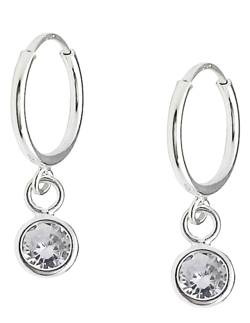 Aretes redondos Horoz de plata P 925 con acabado brillante zirconia