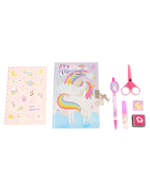 7 Piezas De Diario De Unicornio Con Candado – Libreta, Bolsa De Peluche, Llavero, Bolígrafo, Pulsera Y Pegatinas De Diamantes