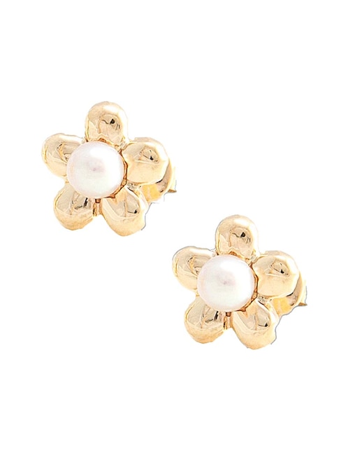 Broqueles de flor de oro amarillo 14 K con acabado pulido perla 1