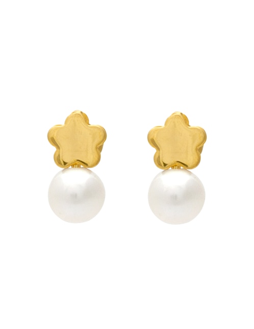Broqueles de flor de oro 14 k con acabado pulido perla