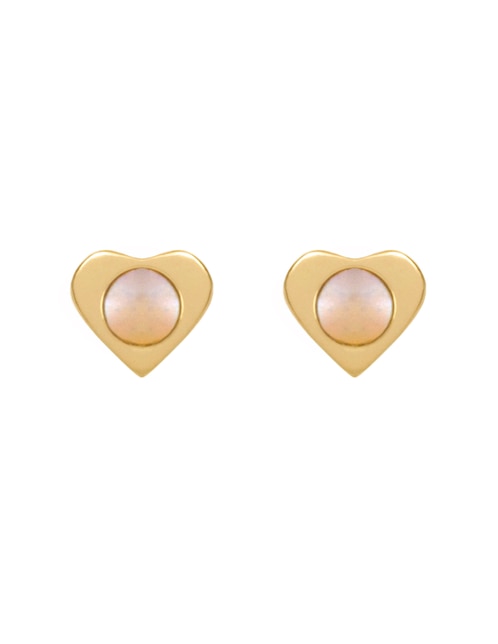 Broqueles de corazón Solo Roca de oro amarillo 14 k con acabado pulido madre perla