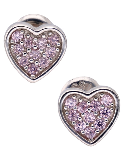 Aretes cortos de corazón de plata P 925 con acabado pavé 1
