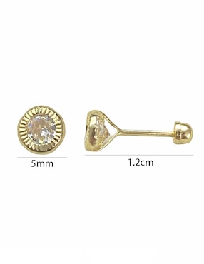 Broquel biselado diamantado Mancini con zirconia redonda oro 10k