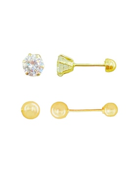 Broqueles redondos Mancini de oro amarillo 10 K con acabado brillante zirconia