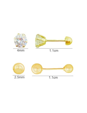 Broqueles redondos Mancini de oro amarillo 10 K con acabado brillante zirconia