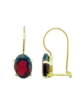 Aretes de óvalo Mancini de oro amarillo 10 K con acabado liso granate