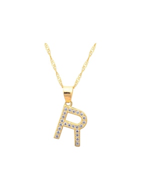 Medalla y cadena de letra r Horoz de oro 10 K