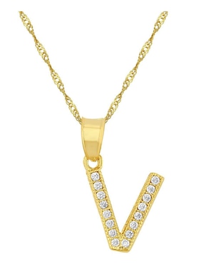 Medalla y cadena de letra v Horoz de oro 10 K