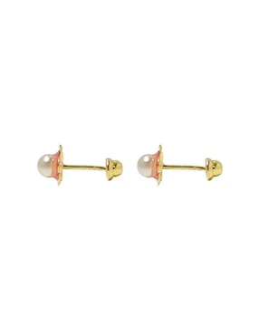 Broqueles de flor Mancini de oro con acabado esmaltado perla