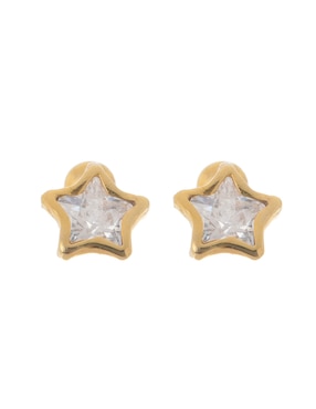 Broqueles De Estrella Roca De Oro 14 K Zirconia