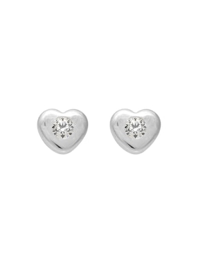 Broquel De Corazón Roca De Oro Blanco 14 K Zirconia