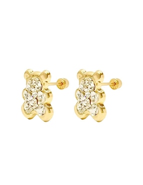 Broqueles de oso Mancini de oro amarillo 10 K con acabado brillante zirconia