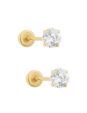 Broqueles redondos Sabelli de oro amarillo 14 K con acabado brillante zirconia