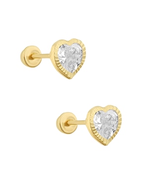 Broqueles de corazón Sabelli de oro amarillo 14 K con acabado diamantado zirconia