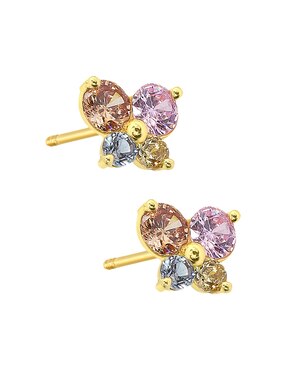 Broqueles de mariposa Sabelli de oro amarillo 14 K con acabado brillante zirconia