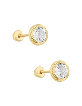 Broqueles redondos Sabelli de oro amarillo 14 K con acabado diamantado zirconia