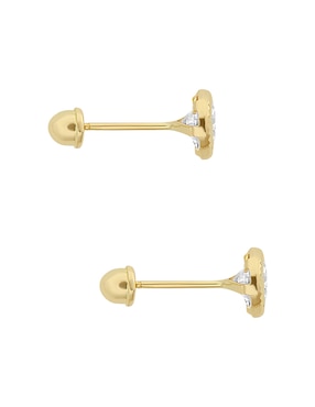 Broqueles redondos Sabelli de oro amarillo 14 K con acabado diamantado zirconia
