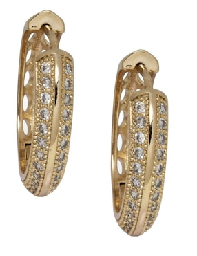 Aretes Huggies Redondos Horoz Acabado Chapa De Oro 18 K Zirconia