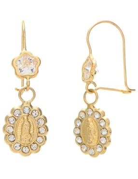 Arracadas ovalados Virgen de Guadalupe Horoz de oro con acabado brillante zirconia