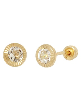 Broqueles circulares Horoz de oro con acabado diamantado zirconia
