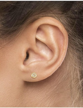 Broqueles circulares Horoz de oro con acabado diamantado zirconia