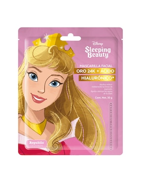 Mascarilla Facial Individual De Oro 24k Y ácido Hialurónico Bella Durmiente Para Prevenir Signos De La Edad Disney 30 G