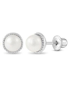Broqueles redondos In Season Jewelry de plata P 925 con acabado brillante perla