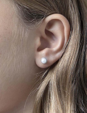 Broqueles redondos In Season Jewelry de plata P 925 con acabado brillante perla