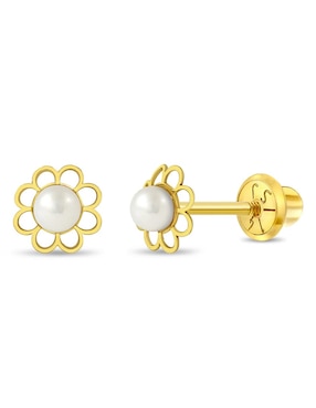 Broqueles de flor In Season Jewelry de oro amarillo 14 K con acabado brillante
