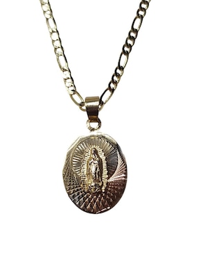 Medalla y cadena Virgen de Guadalupe ovalada Limerence By Claudia Herrera de oro laminado 14 K