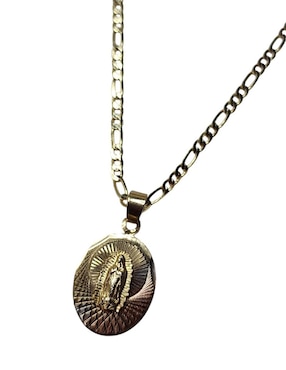 Medalla y cadena Virgen de Guadalupe ovalada Limerence By Claudia Herrera de oro laminado 14 K