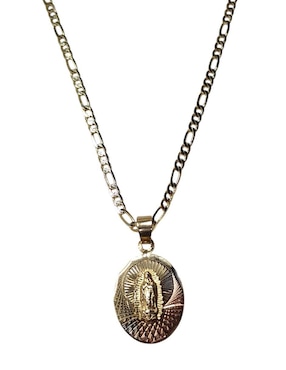 Medalla y cadena Virgen de Guadalupe ovalada Limerence By Claudia Herrera de oro laminado 14 K