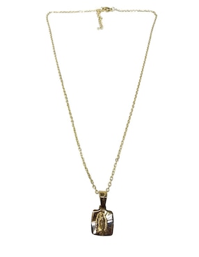 Medalla y cadena Virgen de Guadalupe cuadrada Limerence By Claudia Herrera de oro laminado 14 K