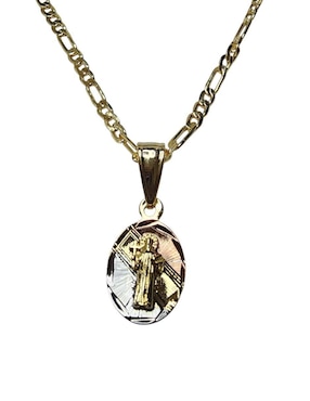Medalla y cadena San Benito ovalada Limerence By Claudia Herrera de oro laminado 14 K