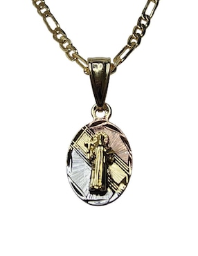 Medalla y cadena San Benito ovalada Limerence By Claudia Herrera de oro laminado 14 K
