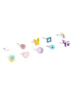 Set de aretes cortos Piquenique con acabado brillante
