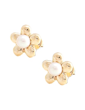 Broqueles de flor Roca de oro amarillo 14 K con acabado pulido perla
