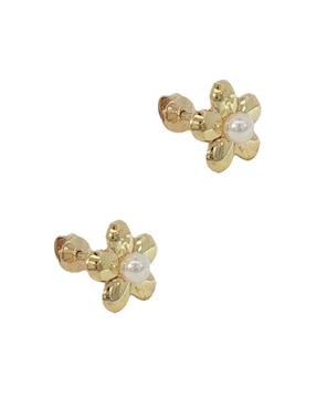 Broqueles de flor Roca de oro amarillo 14 K con acabado pulido perla