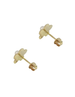 Broqueles de flor Roca de oro amarillo 14 K con acabado pulido perla