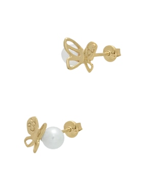 Broqueles de mariposa Solo Roca Básico de oro amarillo 14 k con acabado pulido perla