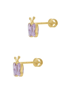Broqueles de mariposa Solo Roca Básico de oro amarillo 14 k con acabado pulido zirconia