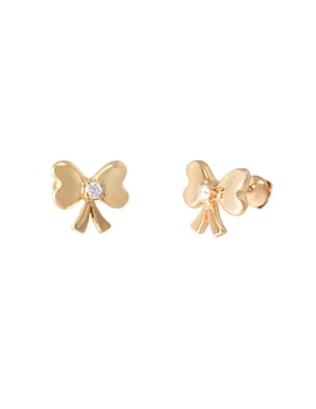 Broqueles de moño Roca de oro amarillo 14 K con acabado pulido Zirconia