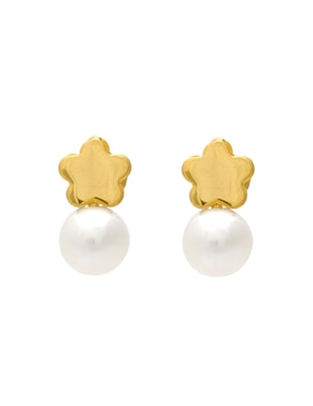 Broqueles de flor de oro 14 k con acabado pulido perla
