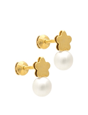 Broqueles de flor de oro 14 k con acabado pulido perla